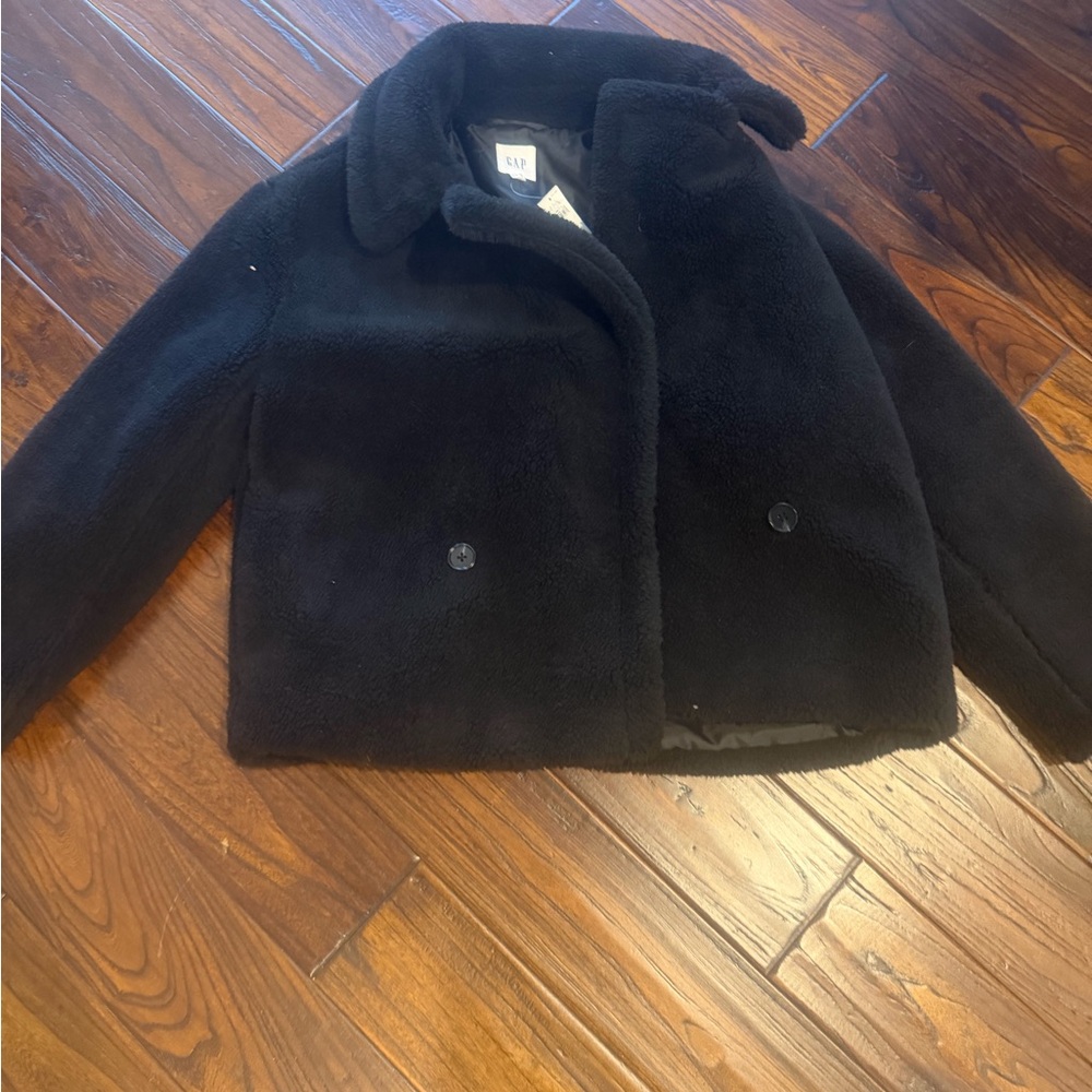 GAP Black Faux Fur Coat